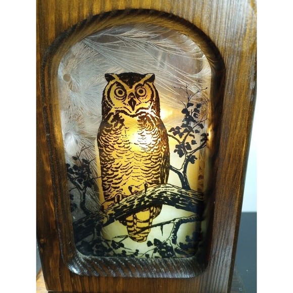 Vintage Owl Glass Wooden Lantern Box Candle Holder Brown - Picture 2 of 14